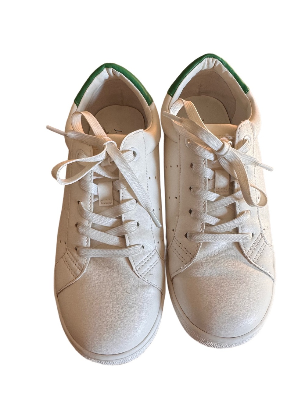 J. Crew White Sneakers with Green Heel Tab - Women's Lace-Up